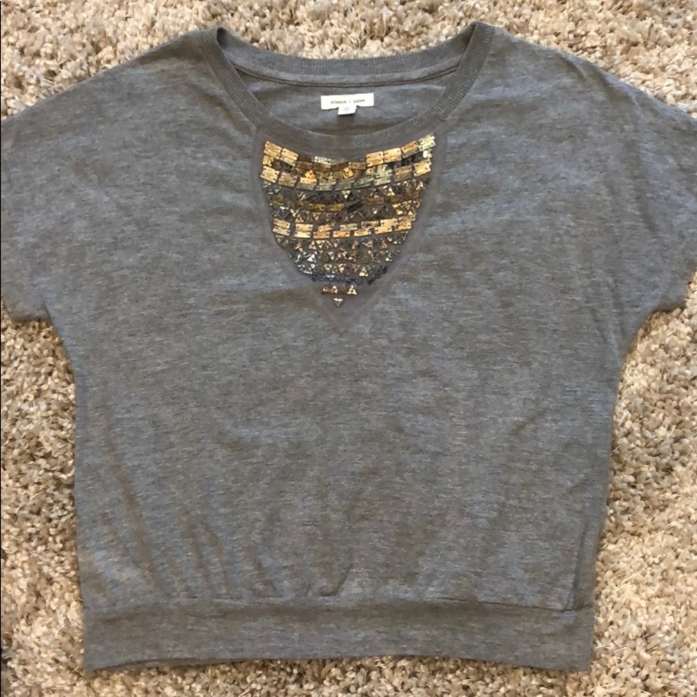 Silence + Noise Top | Gray w/ antique gold beading